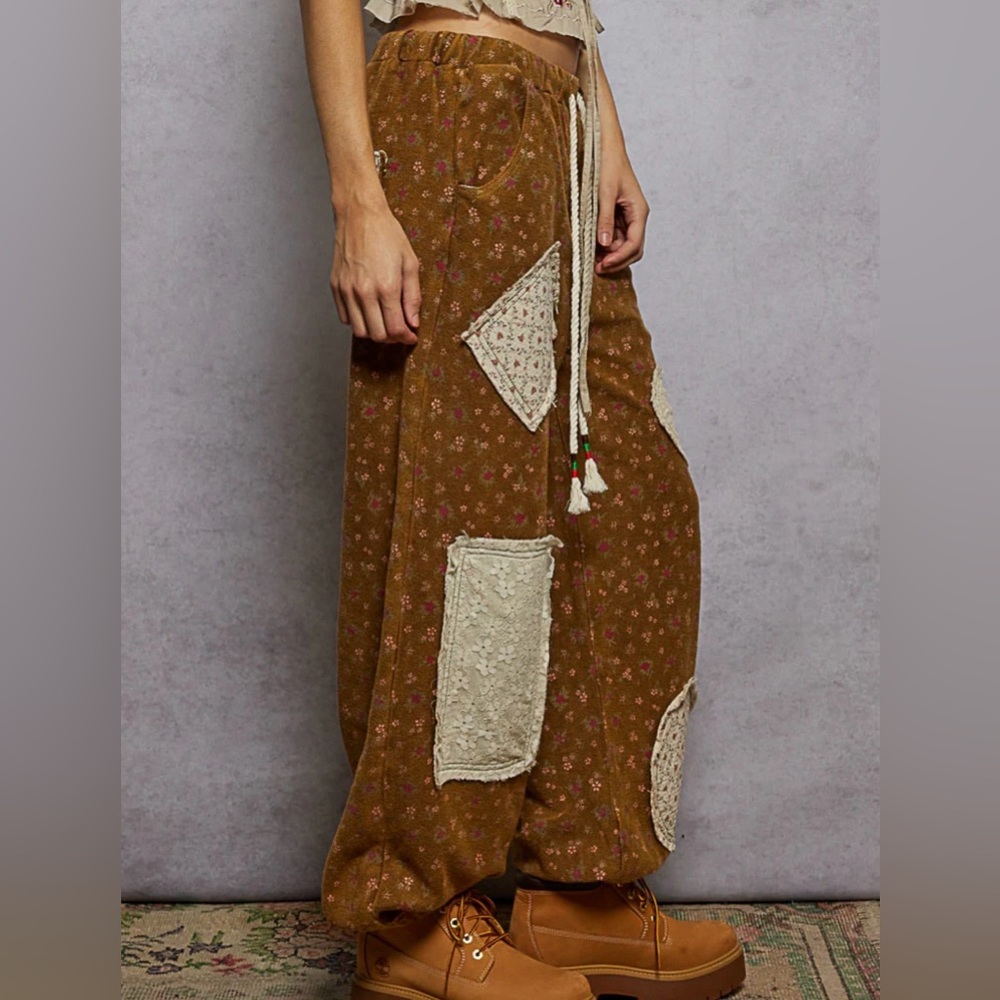 Pol Boho Patchwork Wide-Leg Drawstring Pants/Jogg… - image 2